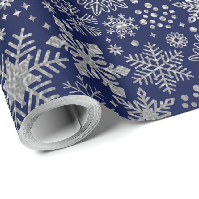 Papel De Presente Faux Silver Foil Snowflakes Feriados de Marinho de (Ponta do rolo)