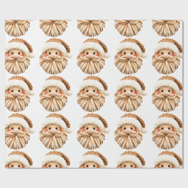 Papel De Presente Faux Yarn Notch-Hook Santa Face Christmas Wrapping (Aberto)