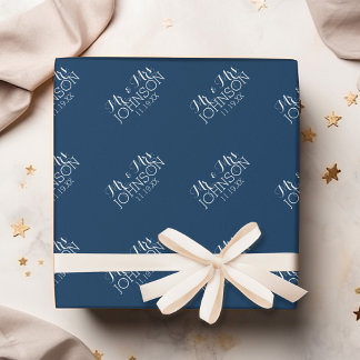 Papel De Presente Favor de casamento para Sr & Sra na cor Azul-Navy