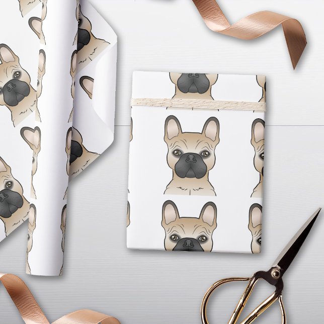 Papel De Presente Fawn French Bulldog Cartoon Dog Head Patterno (Criador carregado)