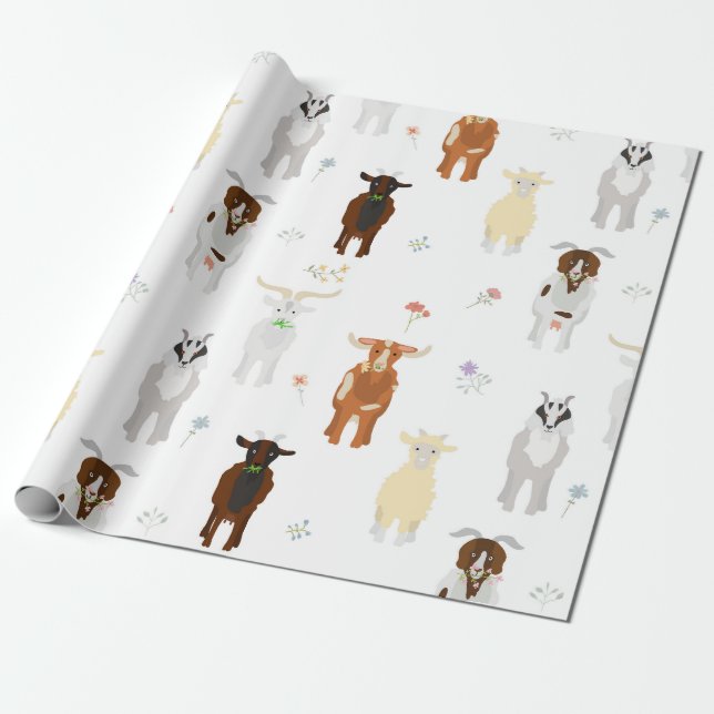 Papel De Presente Fazenda de Cabras Fofas Animais de Fazenda (Desenrolado)
