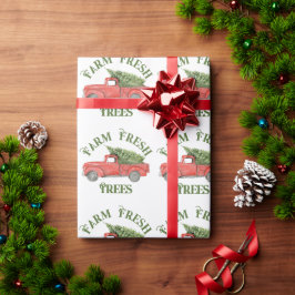 Papel De Presente Fazenda de Caminhão de Natal Vermelho Árvores fres
