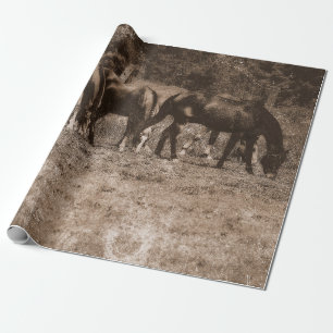 Papel De Presente Fazenda de cavalos Vintage País Russo Sepia Ociden