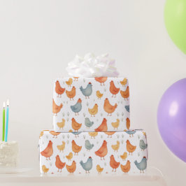 Papel De Presente Fazenda de Galinhas Caprichosa com Aquarela Colori