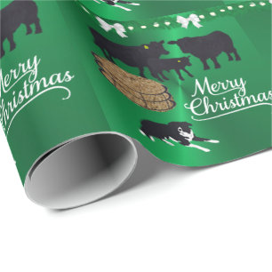 Papel De Presente Fazenda Ranhura Negra Negra Bovinos E Cães Natal