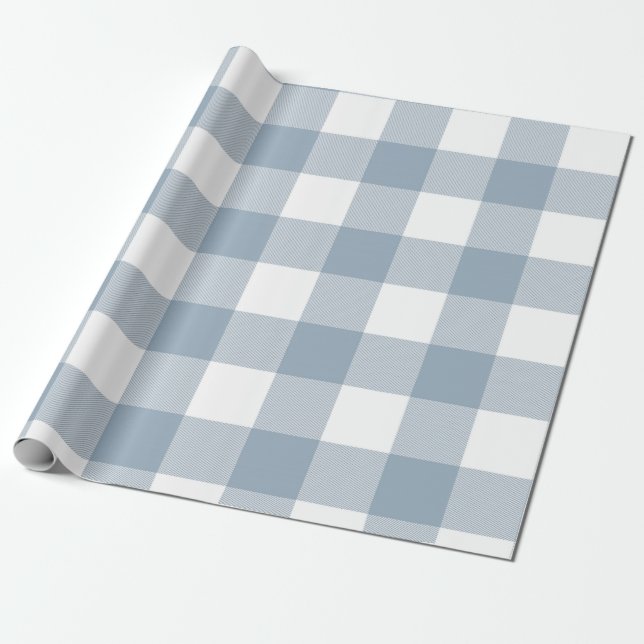 Papel De Presente Fazenda Rustico Azul Cinza Xadrez Quadrado (Desenrolado)