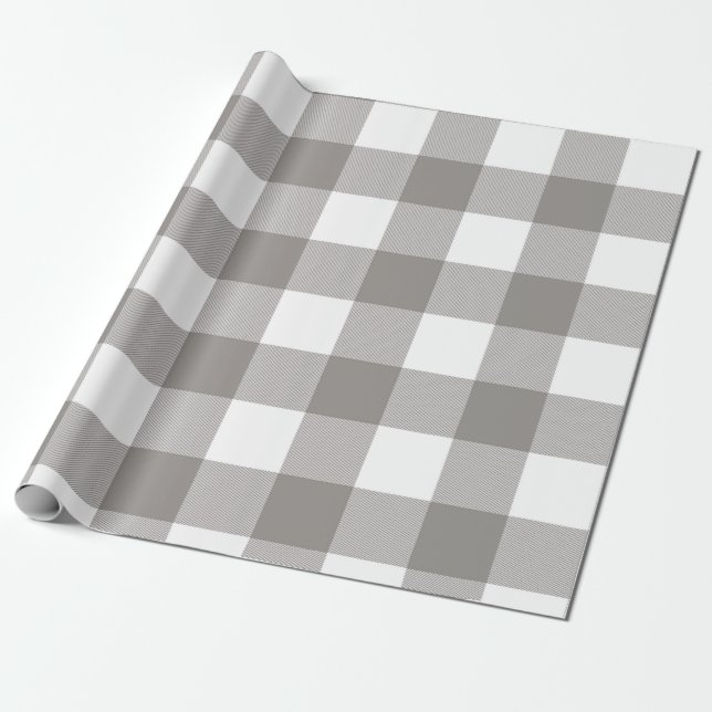 Papel De Presente Fazenda Rustico Cinza & Branco Xadrez Quadrado Búf (Desenrolado)