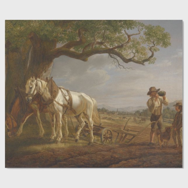 Papel De Presente Fazendeiros Descansados em Campo com Cavalos e Flo (Aberto)
