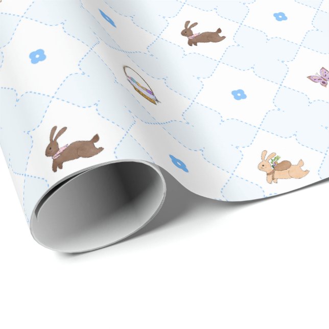 Papel De Presente Fazendo compras em Primavera - Azul (Ponta do rolo)