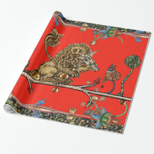 Papel De Presente FAZER MÚSICA Violinista Lion Red MEDIEVAL