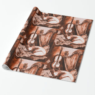 Papel De Presente FAZER MÚSICO CAT,OWL,Instrumentos Musicais Brown