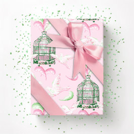 Papel De Presente Feathered Fete in Pink and Green