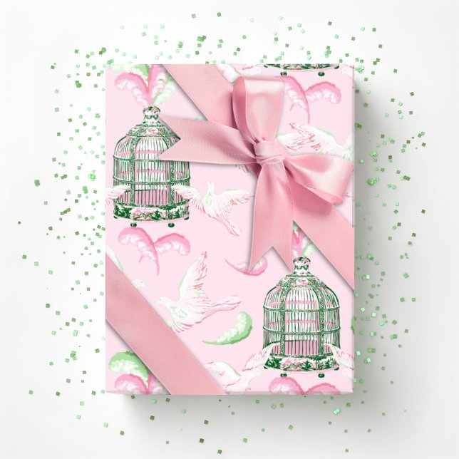 Papel De Presente Feathered Fete in Pink and Green (Criador carregado)