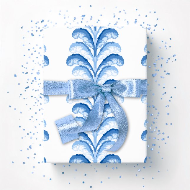 Papel De Presente Feathered Fete Stripe in Blue Porcelain (Criador carregado)