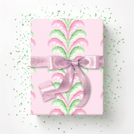 Papel De Presente Feathered Fete Stripe in Pink and Green