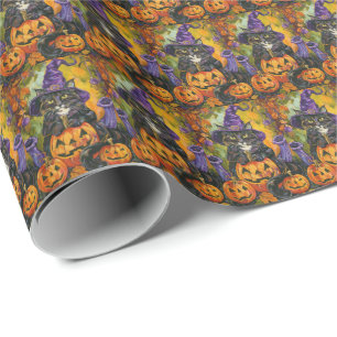 Papel De Presente Feiticeira de Halloween e Abóbora de Tuxedo