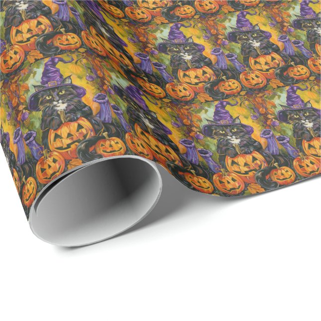 Papel De Presente Feiticeira de Halloween e Abóbora de Tuxedo (Ponta do rolo)