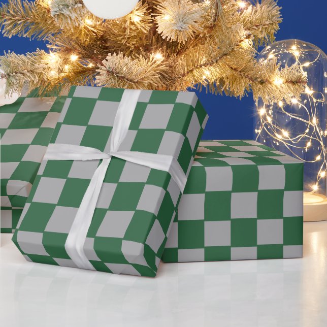 Papel De Presente Feiticeiro Verde e Xadrez Cinza (Feriados)