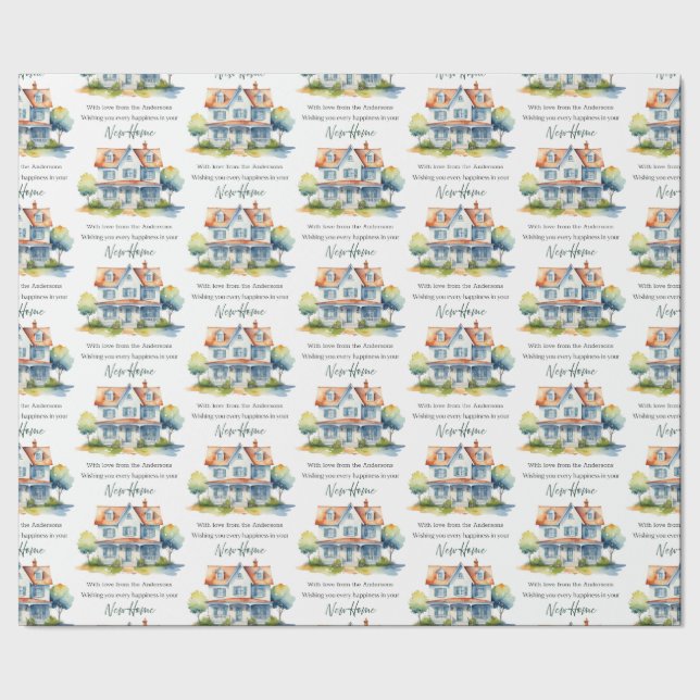 Papel De Presente Felicidade de Nova Casa Aquarela Personalizada (Barra)