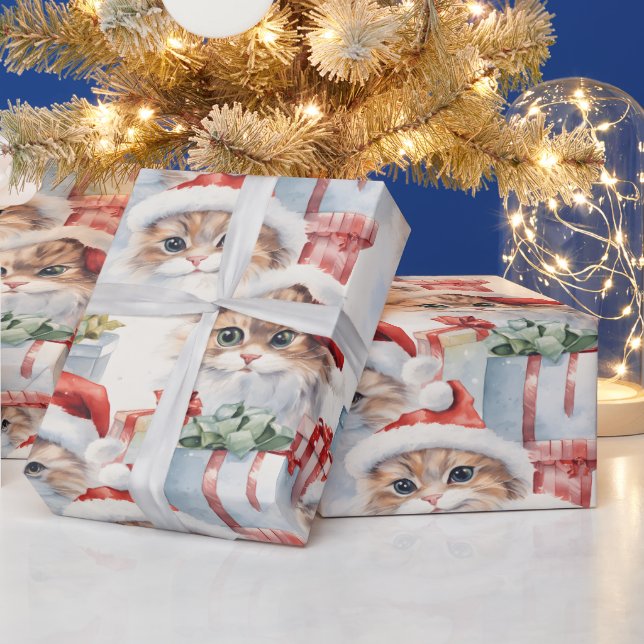 Papel De Presente Felinos bonitos em Chapéus de Papai Noel com prese (Feriados)