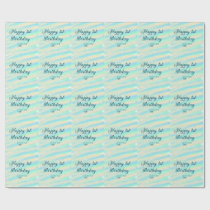 Papel De Presente Feliz 1º aniversário crianças bebê azul verde past
