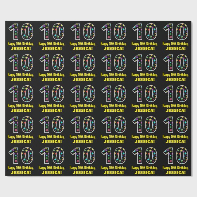 Papel De Presente Feliz 10º aniversário, Diversão de Estrelas Colori (Aberto)