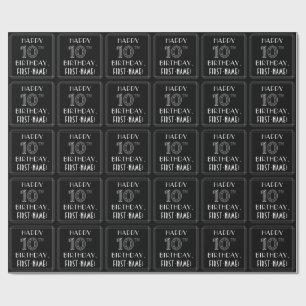 Papel De Presente FELIZ 10º ANIVERSÁRIO; Estilo de Deco de Arte com