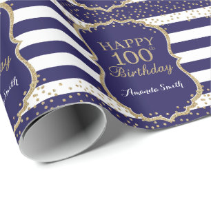 Papel De Presente Feliz 100º aniversário, Dourado brilhante e Mari
