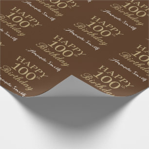 Papel De Presente Feliz 100º aniversário Dourado Glitter e Brown