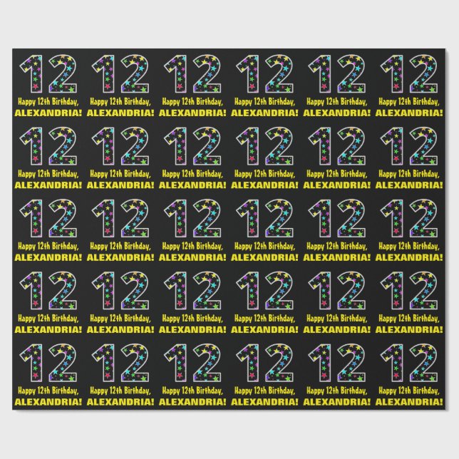 Papel De Presente Feliz 12 de aniversário, Diversão de Estrelas Colo (Aberto)