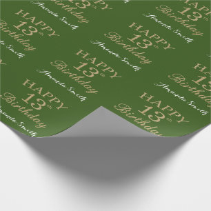 Papel De Presente Feliz 13 Birthday Dourado Glitter e Verde