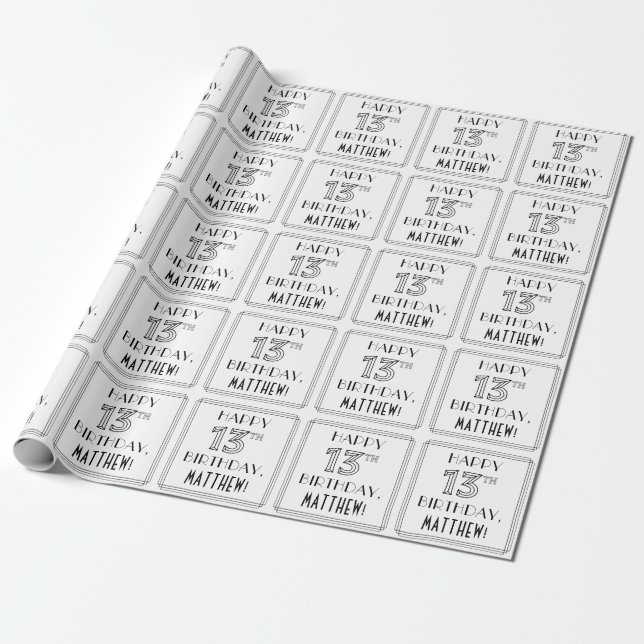 Papel De Presente FELIZ 13 NIRTHDAY; Art Deco Style; Custom Name (Desenrolado)