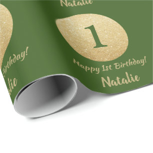 Papel De Presente Feliz 15 Aniversário Verde e Dourado Brilho
