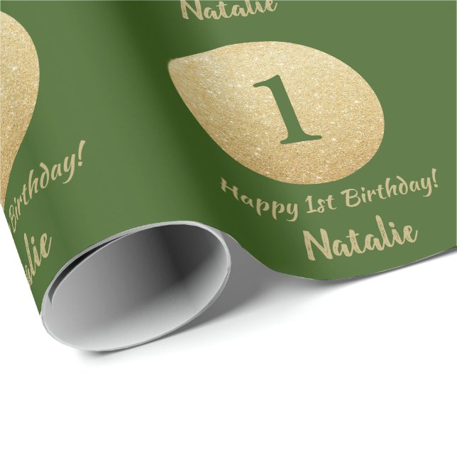 Papel De Presente Feliz 15 Aniversário Verde e Dourado Brilho (Ponta do rolo)