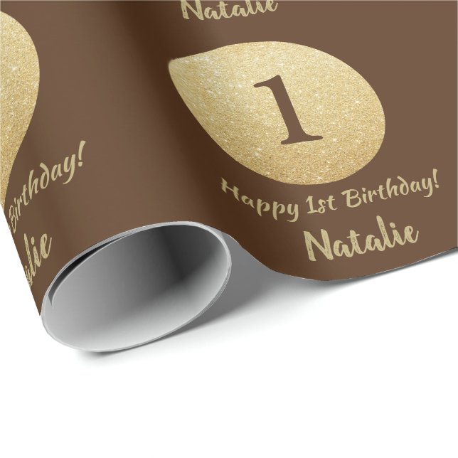 Papel De Presente Feliz 15 Birthday Brown e Dourado Glitter (Ponta do rolo)