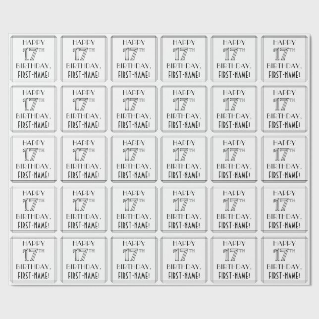 Papel De Presente FELIZ 17.O ANIVERSÁRIO; Estilo de Deco de Arte; No (Aberto)