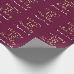Papel De Presente Feliz 18º aniversário Dourado Brilho e Vermelho