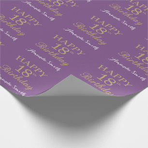 Papel De Presente Feliz 18.º aniversário, Dourado reluzente e roxo