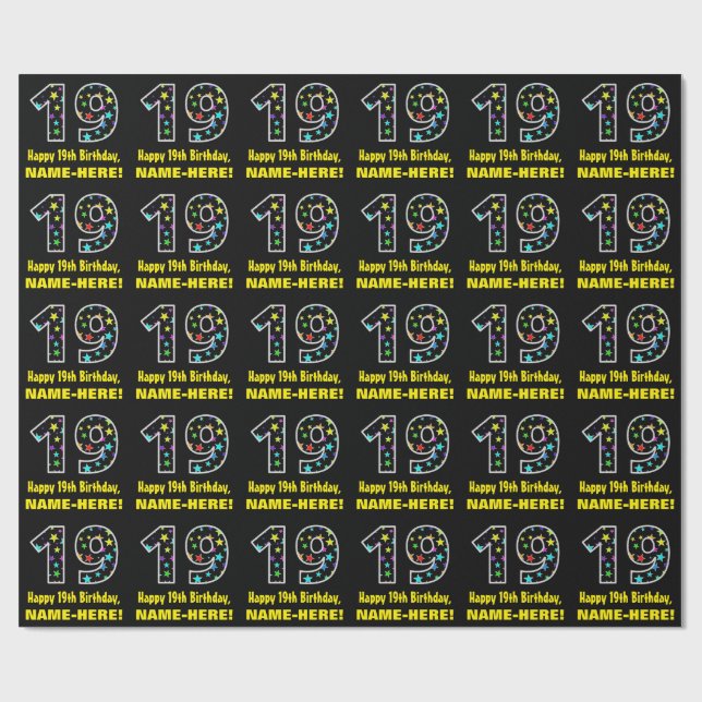 Papel De Presente Feliz 19º aniversário, Diversão de Estrelas Colori (Aberto)