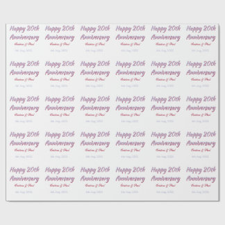 Papel De Presente Feliz 20º aniversário CASAMENTO ROXO MARON NOME 