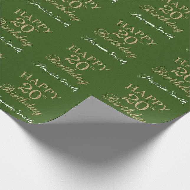 Papel De Presente Feliz 20 Birthday Dourado Glitter e Verde (Ponta)