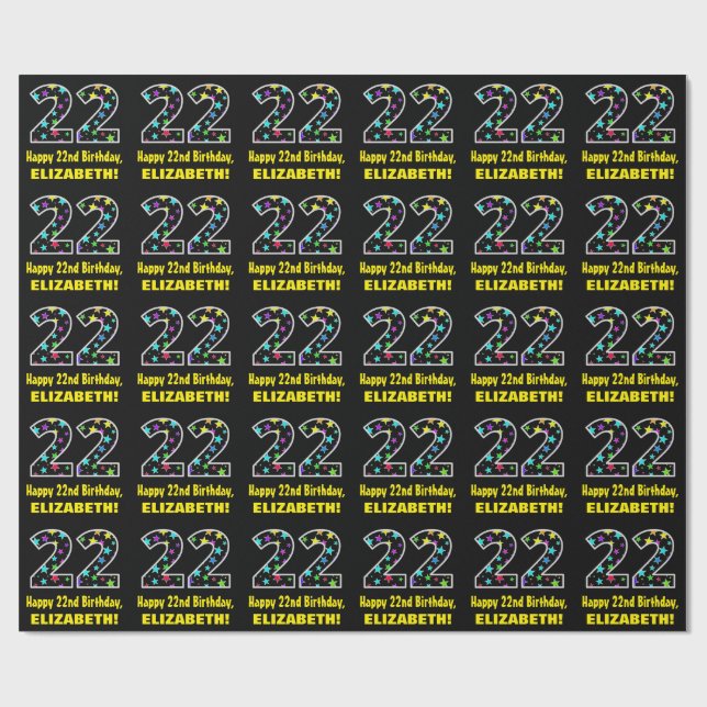 Papel De Presente Feliz 22º Aniversário, Diversão das Estrelas Color (Aberto)