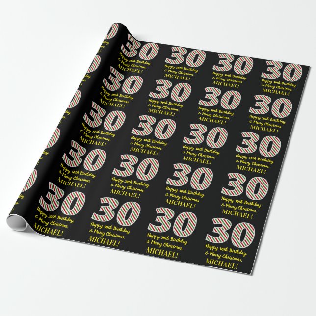 Papel De Presente Feliz 30º Aniversário e Feliz Natal, Nome Personal (Desenrolado)