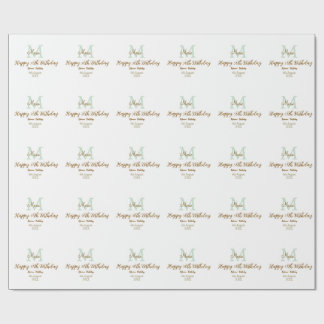 Papel De Presente Feliz 30º Aniversário monograma verde pastel doura
