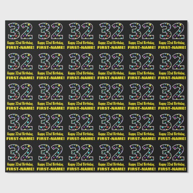 Papel De Presente Feliz 32º aniversário, Diversão de Estrelas Colori (Aberto)
