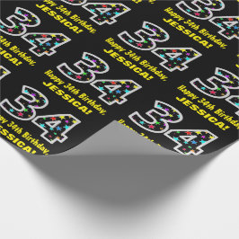 Papel De Presente Feliz 34º aniversário, Diversão de Estrelas Colori