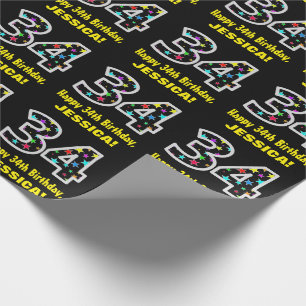 Papel De Presente Feliz 34º aniversário, Diversão de Estrelas Colori