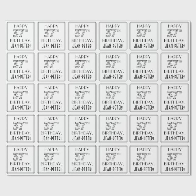 Papel De Presente FELIZ 37.O ANIVERSÁRIO; Estilo de Deco de Arte; No (Aberto)