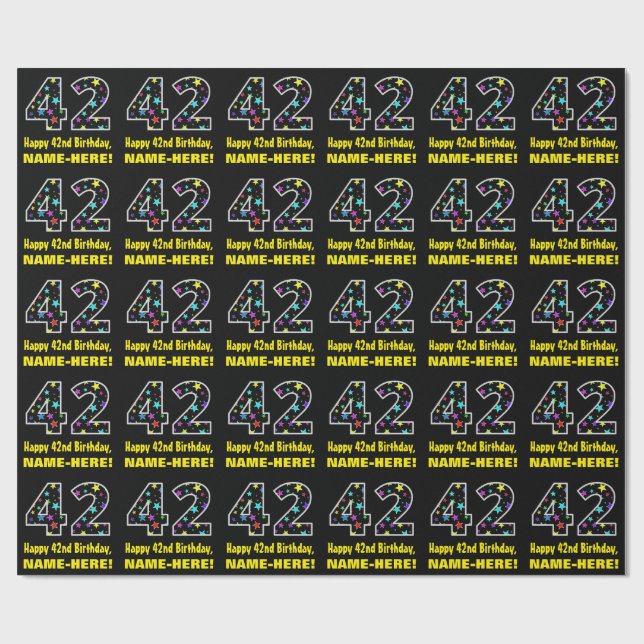 Papel De Presente Feliz 42º aniversário, Diversão de Estrelas Colori (Aberto)