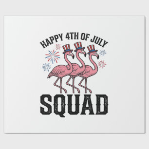 Papel De Presente Feliz 4 de Julho Flamingo Squad Vector Design_1
